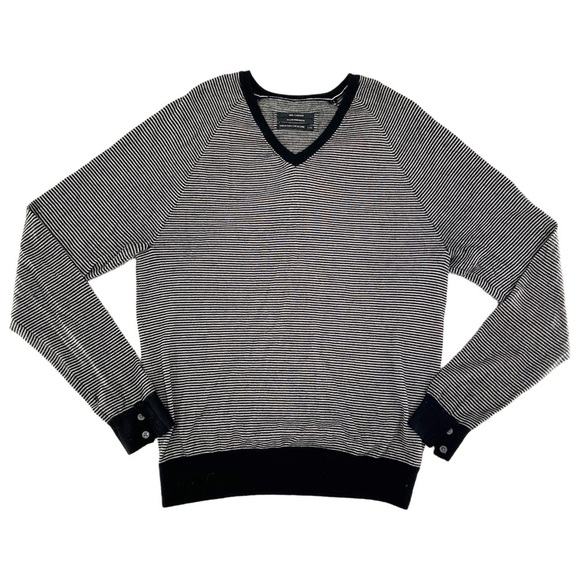 Club Monaco Cashmere V-Neck Striped Crew Sweater Size Large - Picture 2 of 8